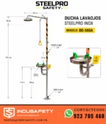 Ducha Lavaojos Steelpro Inox BD-560A con medidas técnicas y conexión 1 1/4