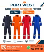 Overol ignífugo y antiestático Portwest FR50 en colores azul marino, naranja, rojo y azul