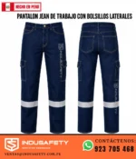 Pantalón jean de trabajo tipo cargo con cinta reflectiva