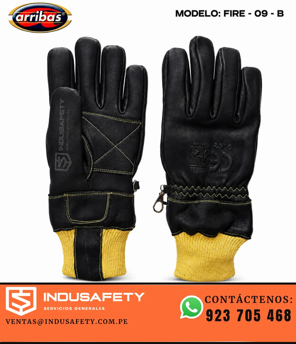 Guantes para bomberos FIRE-09-B de intervención en cuero negro