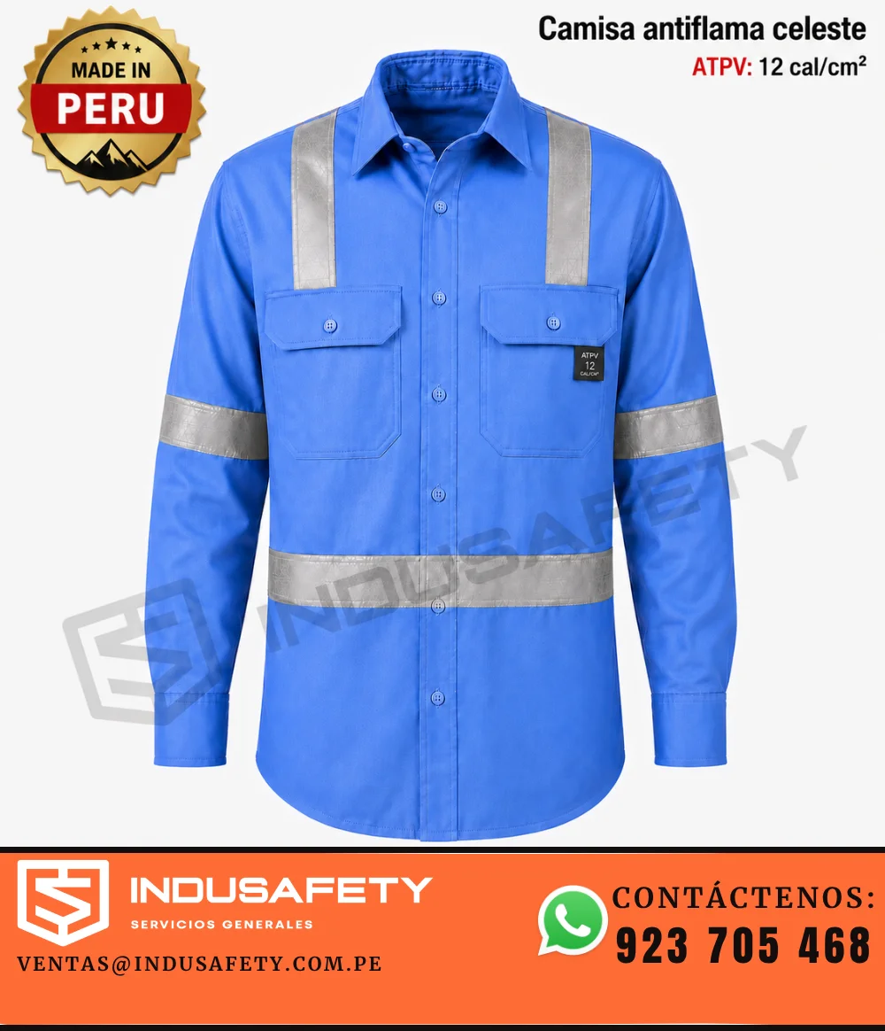 Camisa antiflama para arco eléctrico 12 cal/cm² celeste