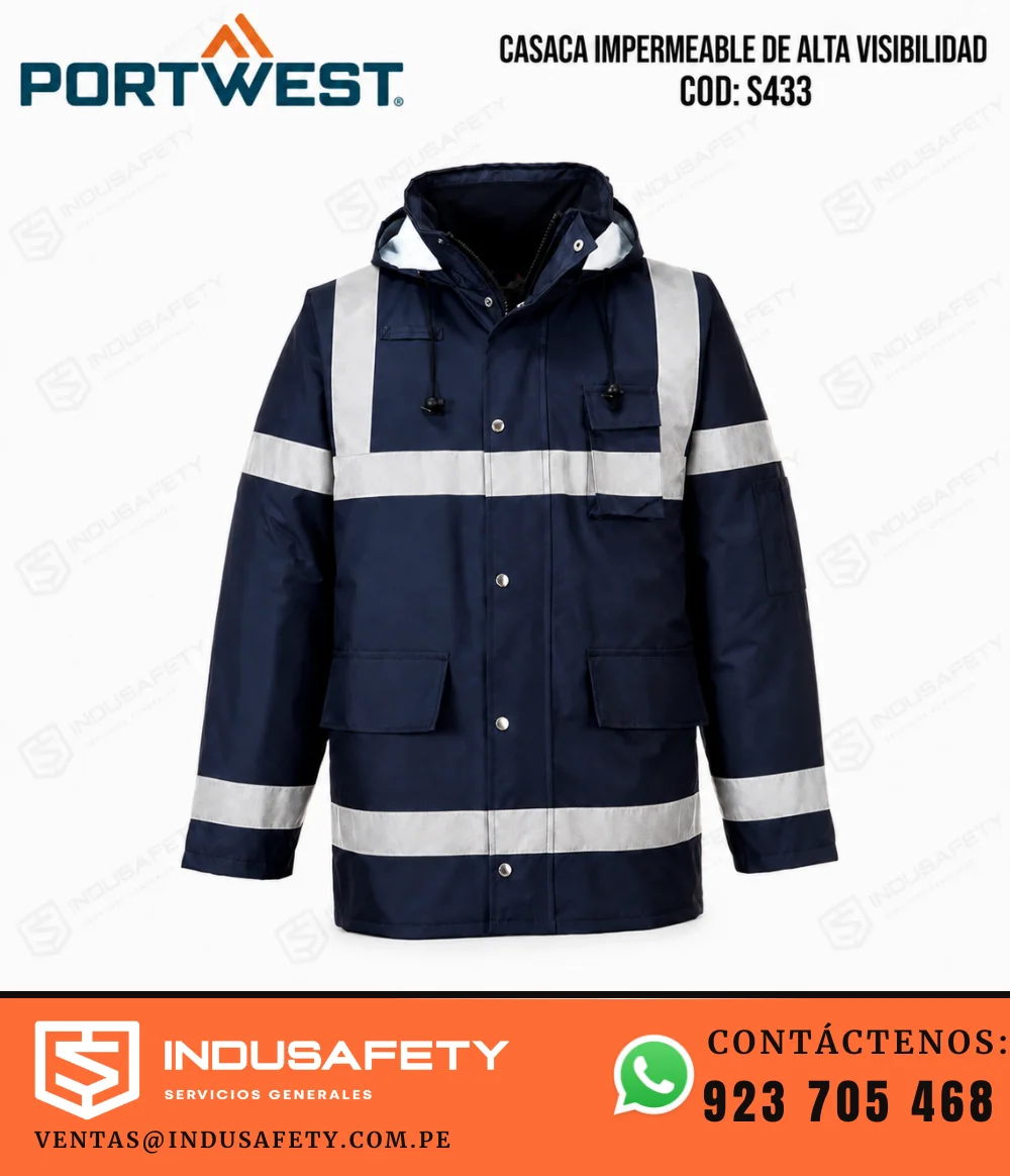 Casaca Portwest S433 Impermeable de Alta Visibilidad azul marino