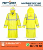 Capotín impermeable de alta visibilidad Portwest H445 en vista frontal y posterior