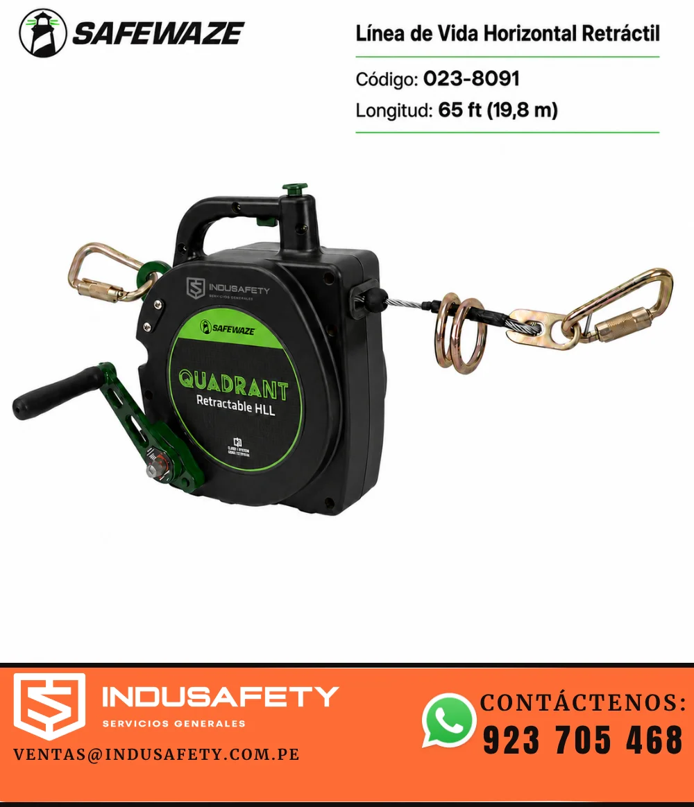 Línea de vida horizontal retráctil SafeWaze 023-8091 de 19,8 m con cable de acero