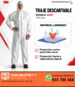 Trabajador con traje descartable 3M 4510 Tipo 5/6 y gráfico de material laminado