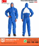 Traje descartable 3M 4530 azul Tipo 5/6 en vista frontal y posterior