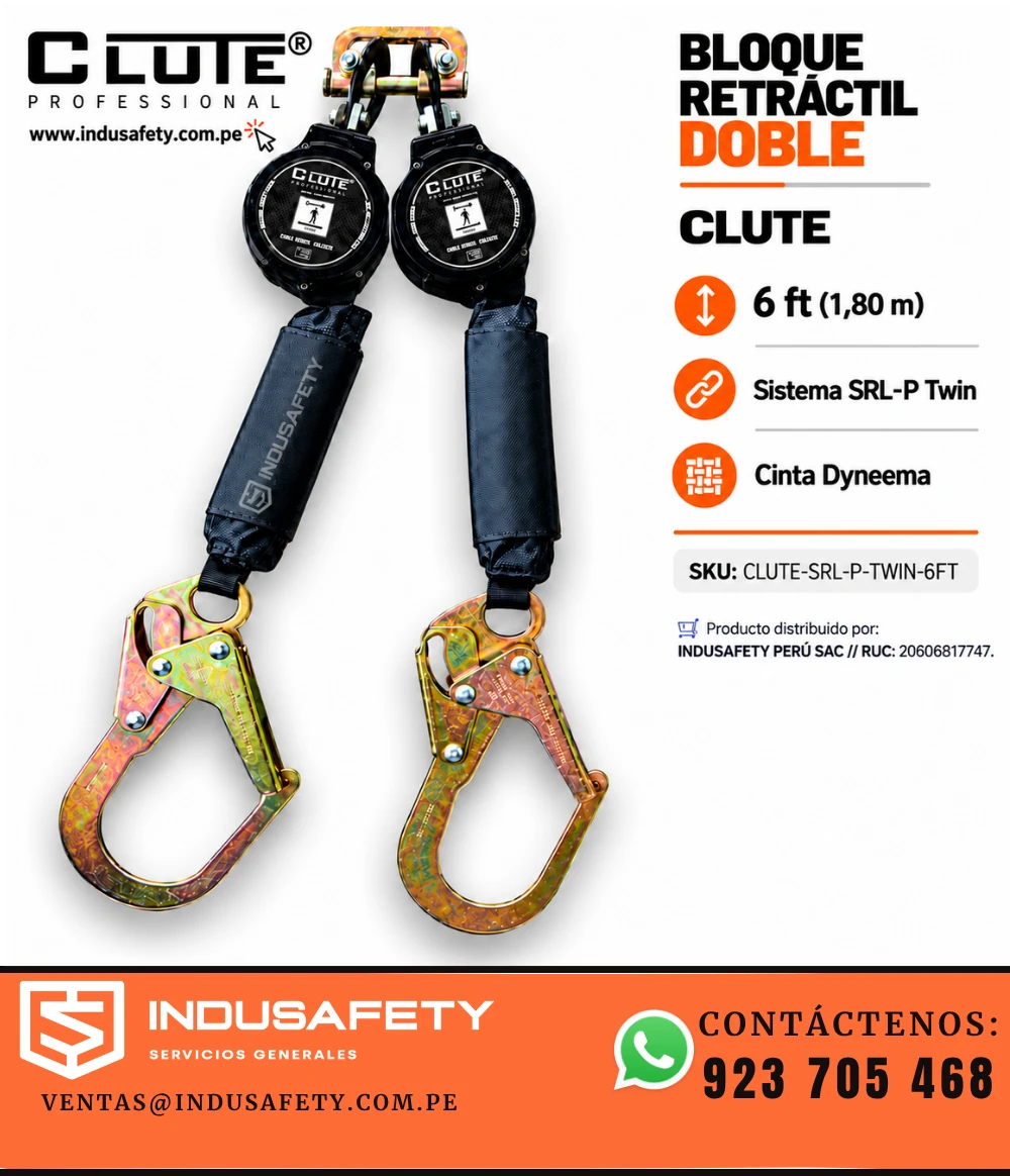 Bloque retráctil doble CLUTE de 6 ft (1,80 m), sistema SRL-P Twin