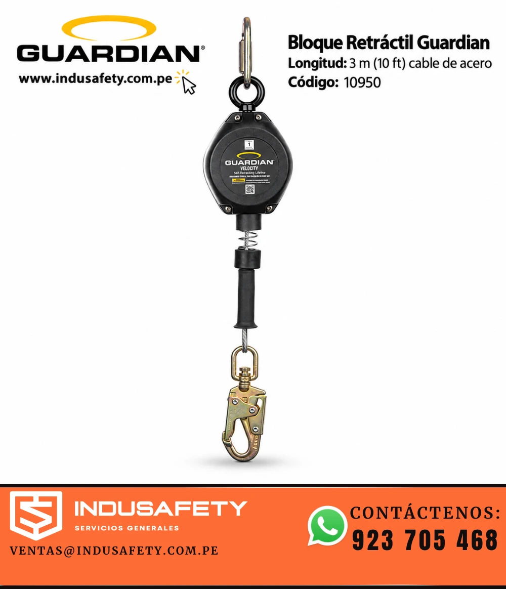 Bloque retráctil Guardian 10950 de 3 m con cable de acero