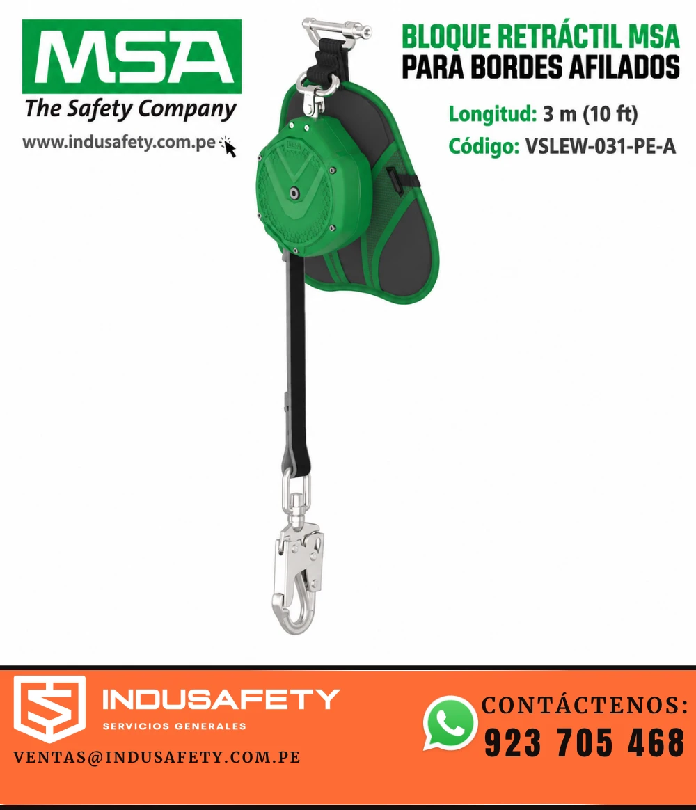 Bloque retráctil MSA VSLEW-031-PE-A de 3 m para bordes afilados