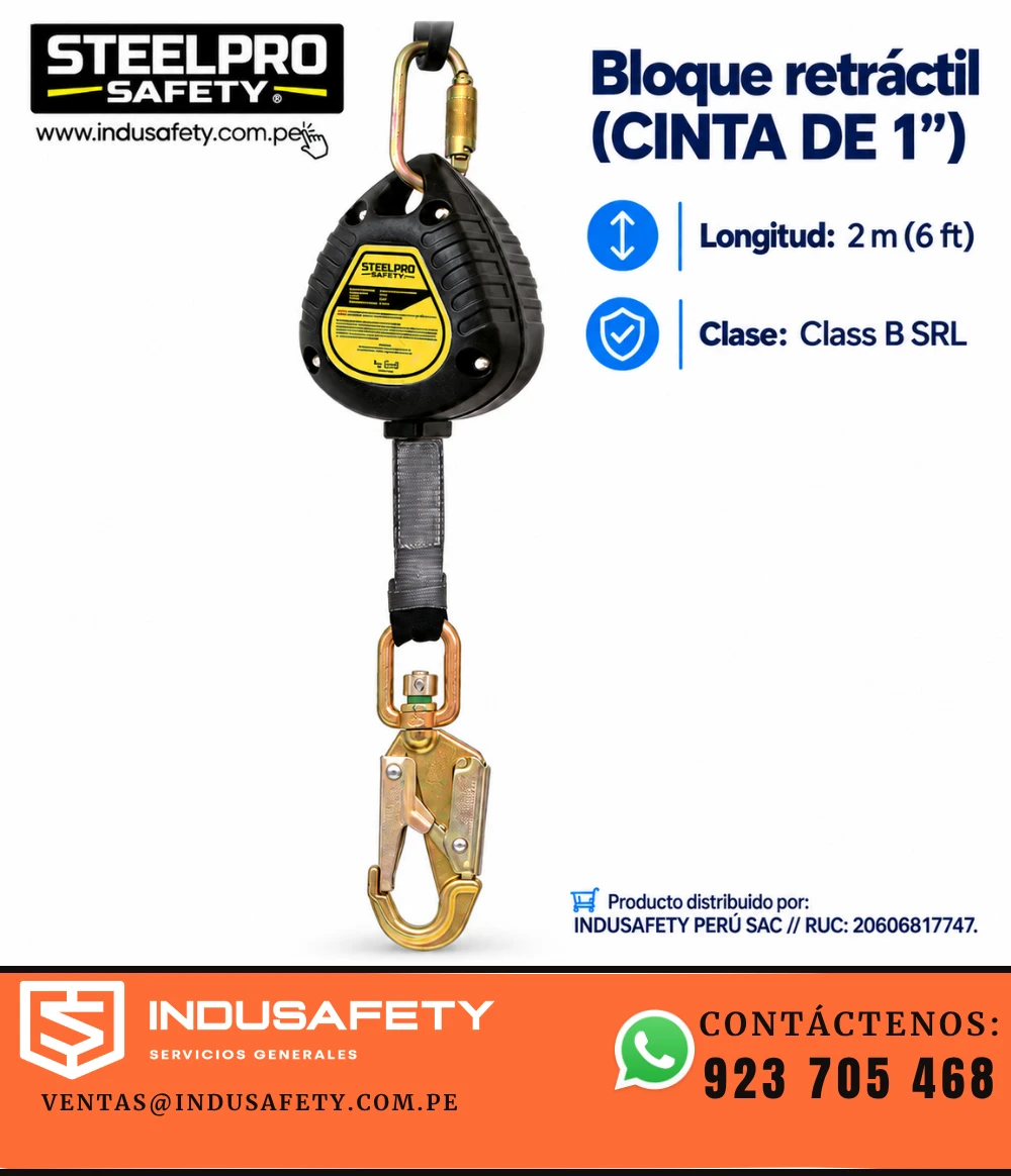 Bloque retráctil Steelpro 2 m con cinta de 1 pulgada