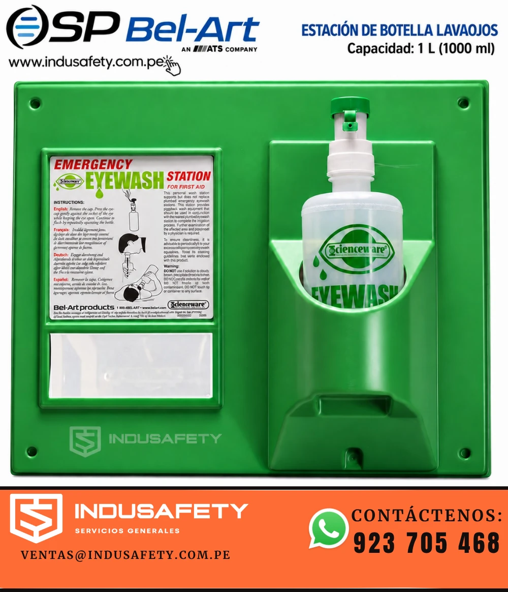 Estación lavaojos Bel-Art de pared con botella de 1 litro (1000 ml)