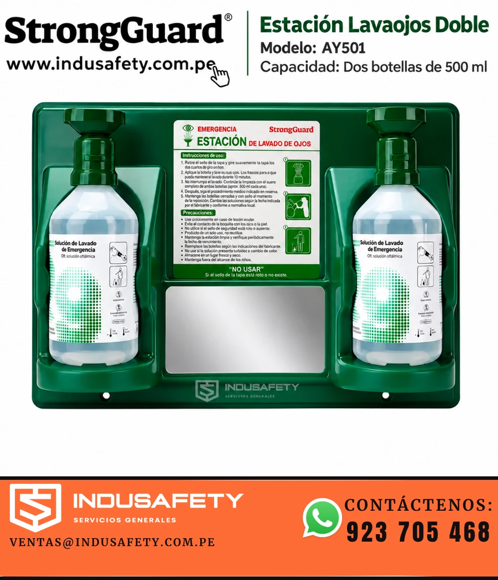 Estación lavaojos doble AY501 StrongGuard con 2 botellas de 500 ml