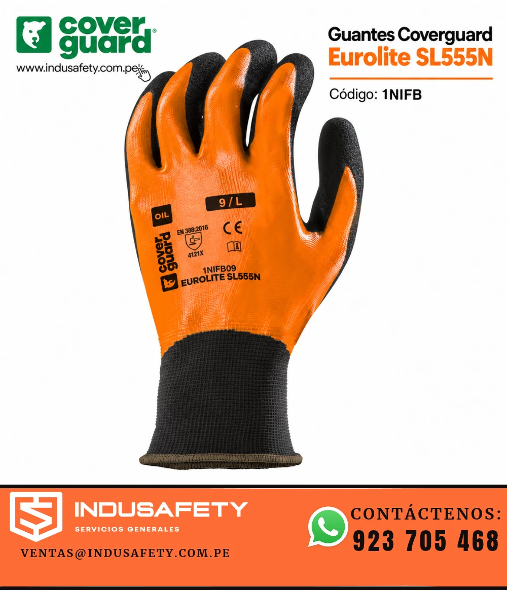 Guantes Coverguard Eurolite SL555N código 1NIFB con recubrimiento de nitrilo