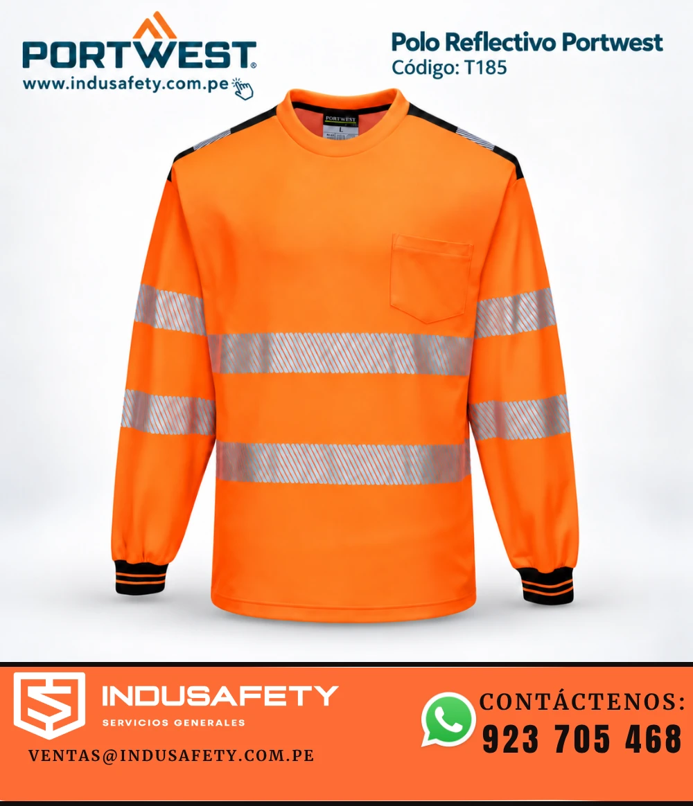 Polo reflectivo Portwest T185OBR de alta visibilidad manga larga color naranja con cintas reflectantes