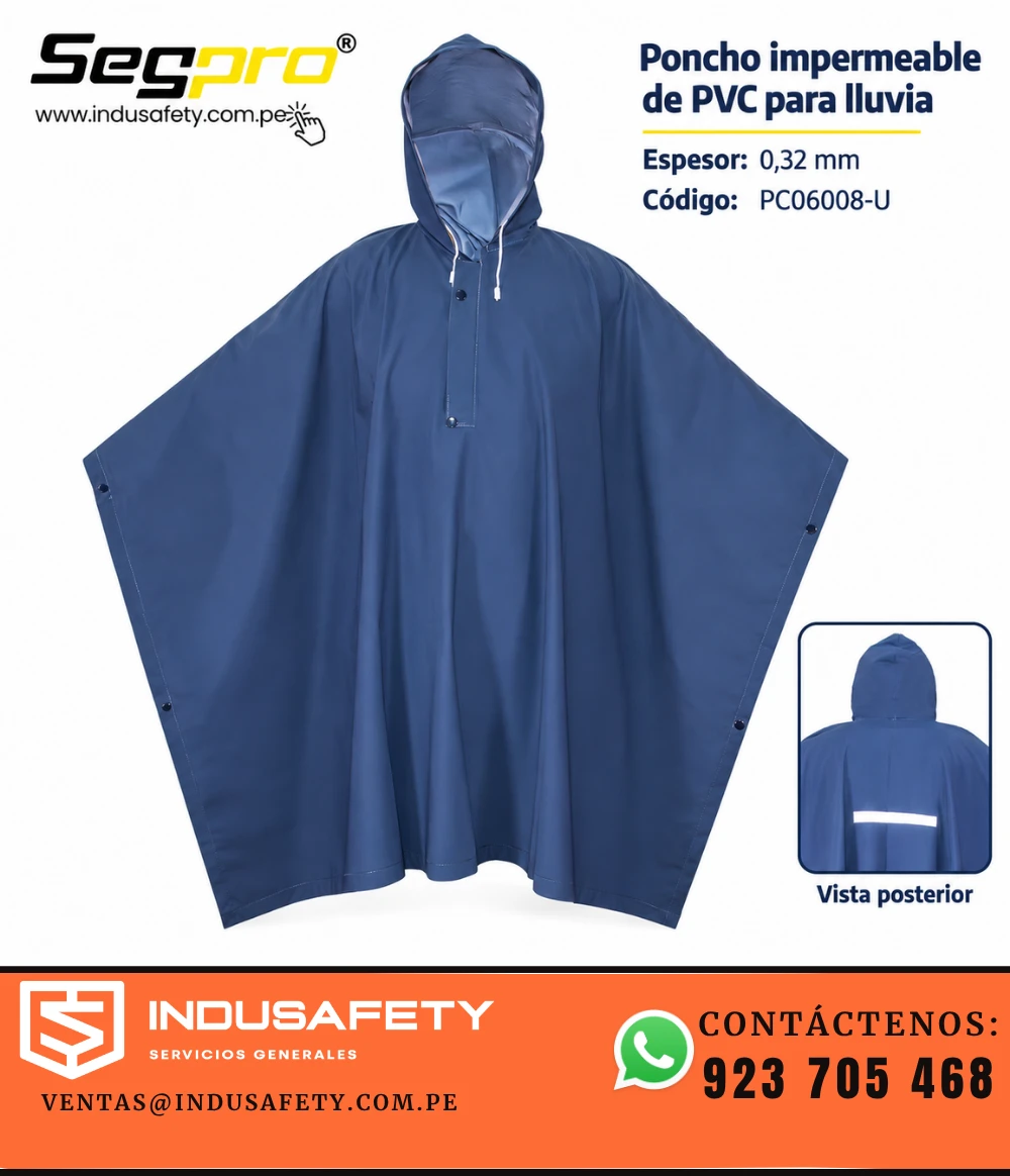 Poncho impermeable de PVC azul Segpro PC06008-U, con capucha y vista posterior con cinta reflectiva