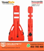 Barrera expandible RoadSafe SLE-RB03 plegada, vista frontal y lateral