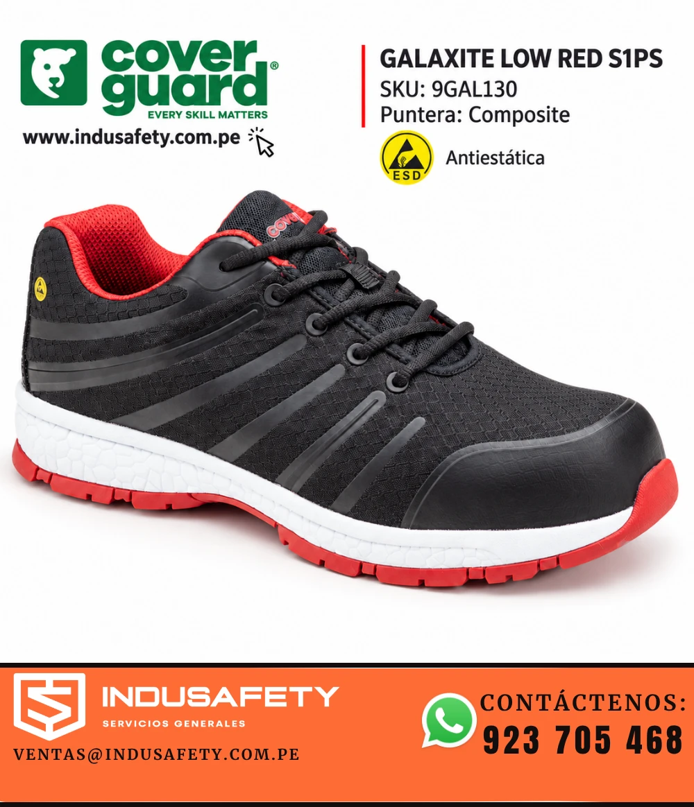 Zapatilla Coverguard Galaxite 9GAL130 Low Red S1PS con puntera composite y protección ESD